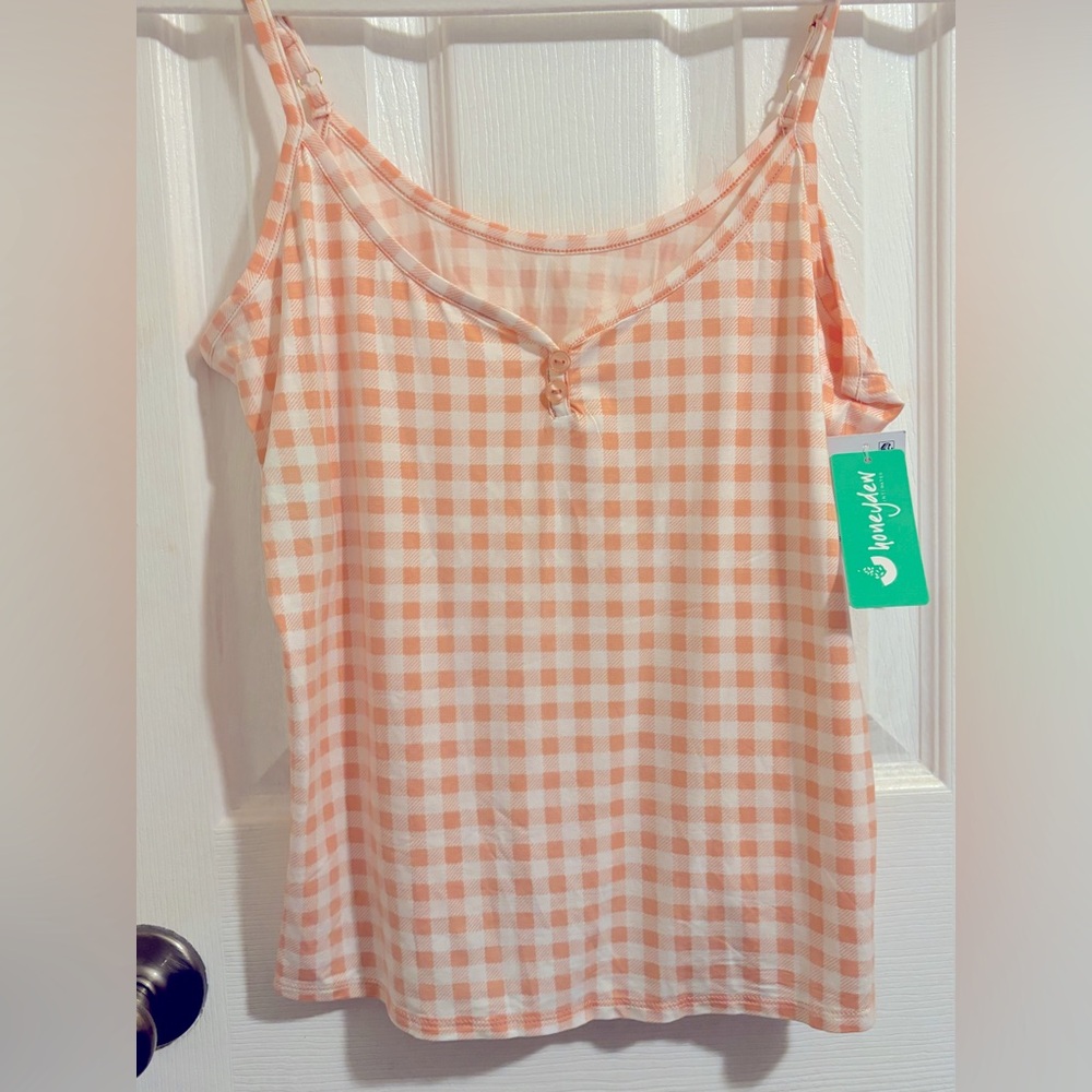 NWT XL Honeydew Gingham Peach Cami Top & Short Set